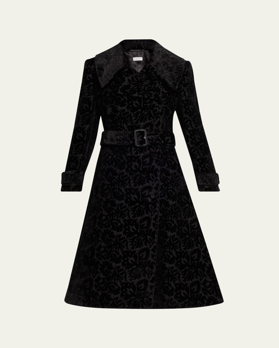 Vine Velvet Double-Breasted Belted Long Coat